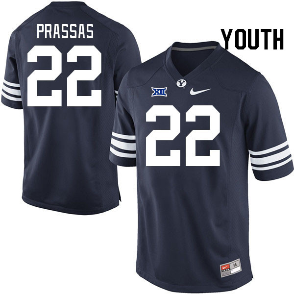 Youth #22 Tommy Prassas BYU Cougars College Football Jerseys Stitched Sale-Navy